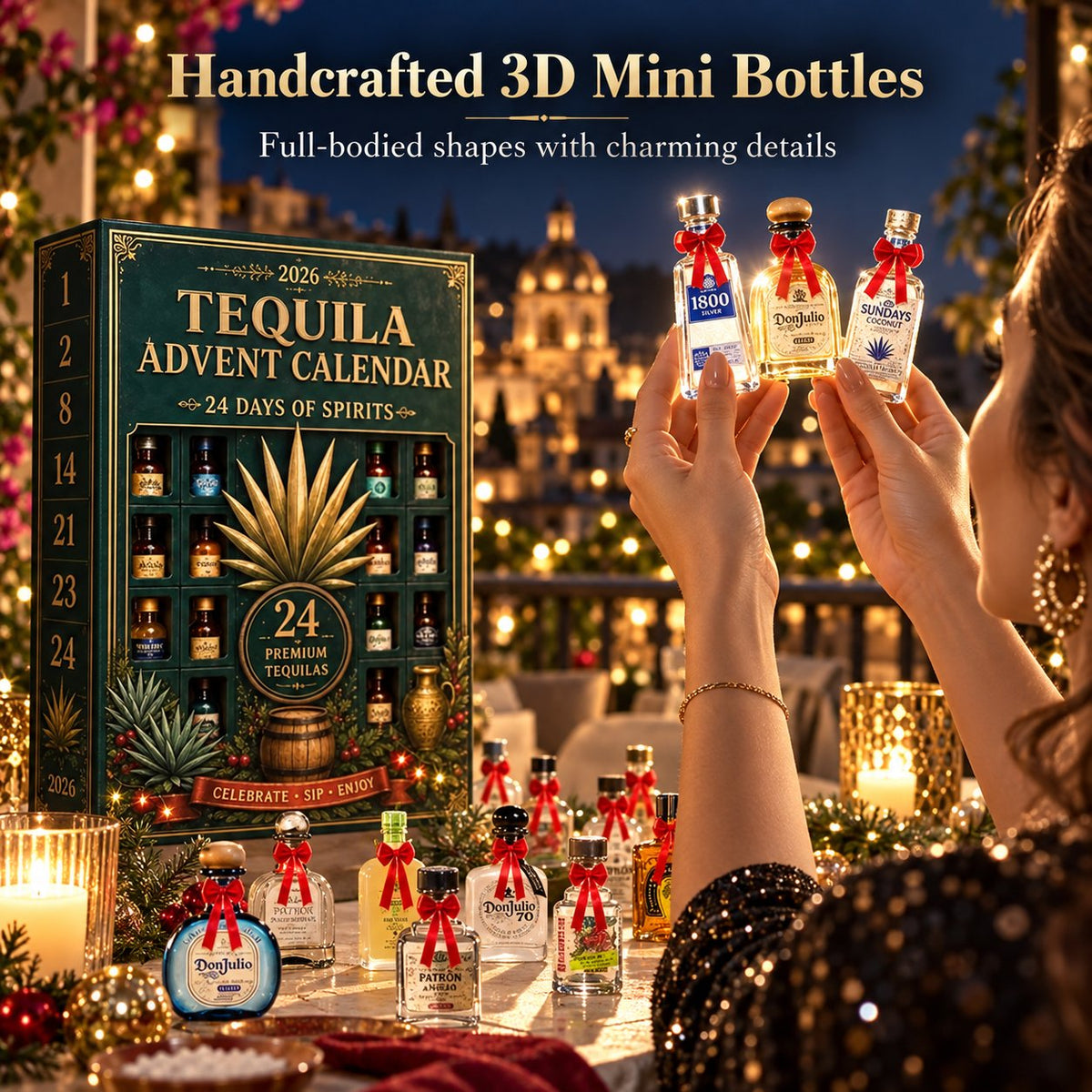 🌲🍸24-Day Mini Tequila Bottle Advent Blind Box for Holiday Celebration,🎁Bar Table Decor, Collector Gift & Family Countdown