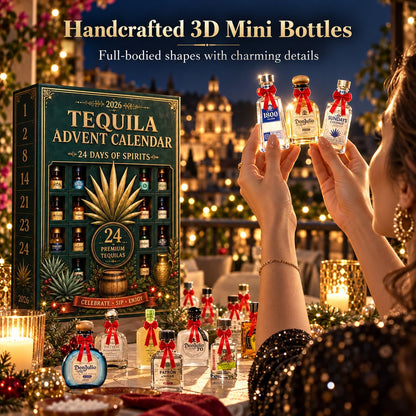 🌲🍸24-Day Mini Tequila Bottle Advent Blind Box for Holiday Celebration,🎁Bar Table Decor, Collector Gift & Family Countdown
