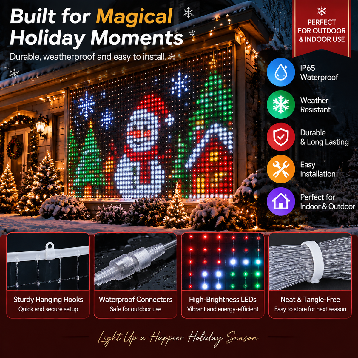 🎄📱LAST DAY 49% OFF -🔥 Smart RGB Pixel LED Curtain Lights | App-Controlled Dynamic Holiday Light Show for Outdoor Home Decoration