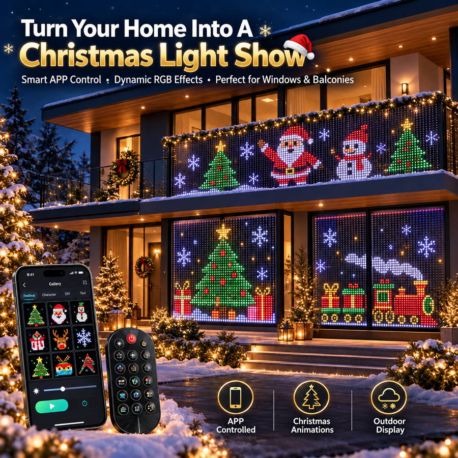 🎄📱LAST DAY 49% OFF -🔥 Smart RGB Pixel LED Curtain Lights | App-Controlled Dynamic Holiday Light Show for Outdoor Home Decoration