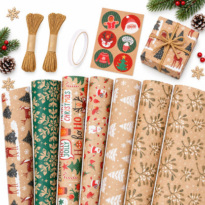 Christmas Wrapping Paper Set - 6 Rolls Holiday Gift Wrap Paper with Festive Designs for Gifts, Parties, DIY Crafts & Home Decor