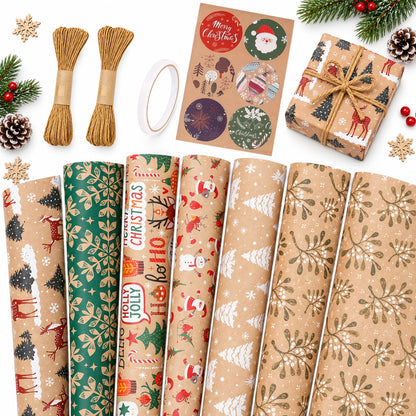 Christmas Wrapping Paper Set - 6 Rolls Holiday Gift Wrap Paper with Festive Designs for Gifts, Parties, DIY Crafts & Home Decor