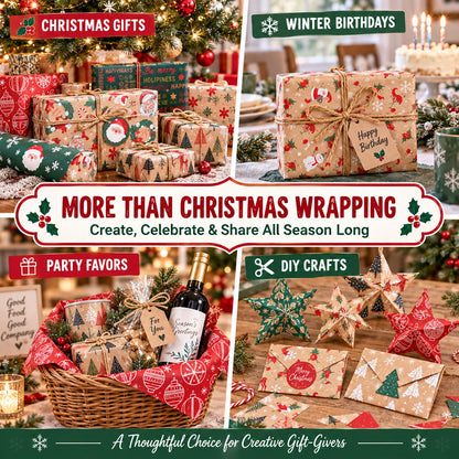 Christmas Wrapping Paper Set - 6 Rolls Holiday Gift Wrap Paper with Festive Designs for Gifts, Parties, DIY Crafts & Home Decor