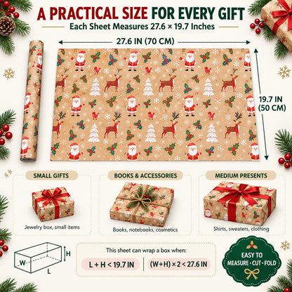 Christmas Wrapping Paper Set - 6 Rolls Holiday Gift Wrap Paper with Festive Designs for Gifts, Parties, DIY Crafts & Home Decor