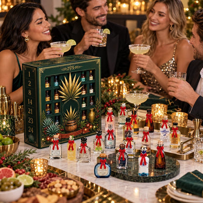 🌲🍸24-Day Mini Tequila Bottle Advent Blind Box for Holiday Celebration,🎁Bar Table Decor, Collector Gift & Family Countdown