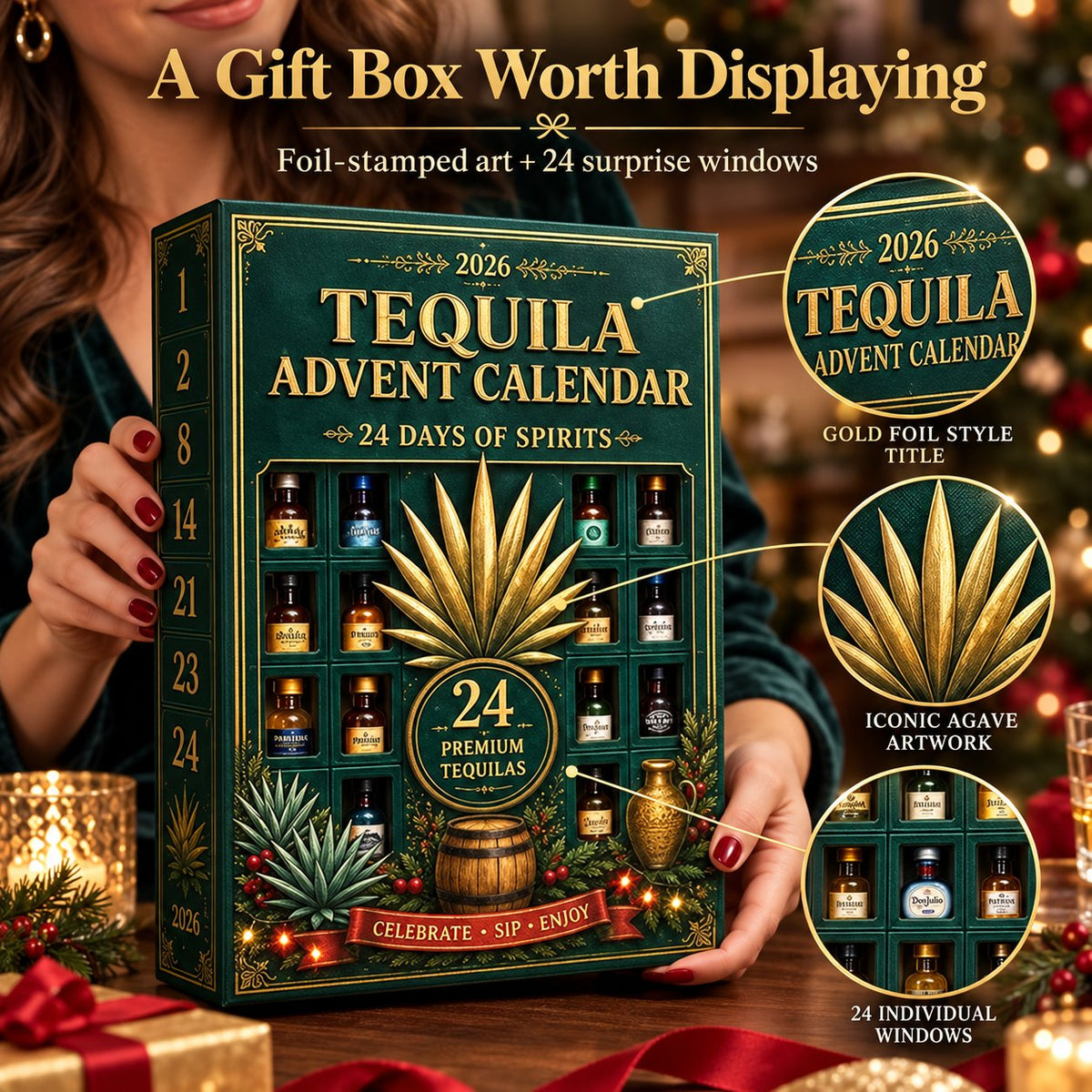 🌲🍸24-Day Mini Tequila Bottle Advent Blind Box for Holiday Celebration,🎁Bar Table Decor, Collector Gift & Family Countdown
