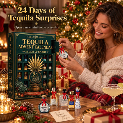 🌲🍸24-Day Mini Tequila Bottle Advent Blind Box for Holiday Celebration,🎁Bar Table Decor, Collector Gift & Family Countdown