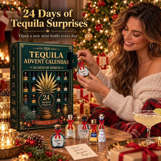 🌲🍸24-Day Mini Tequila Bottle Advent Blind Box for Holiday Celebration,🎁Bar Table Decor, Collector Gift & Family Countdown