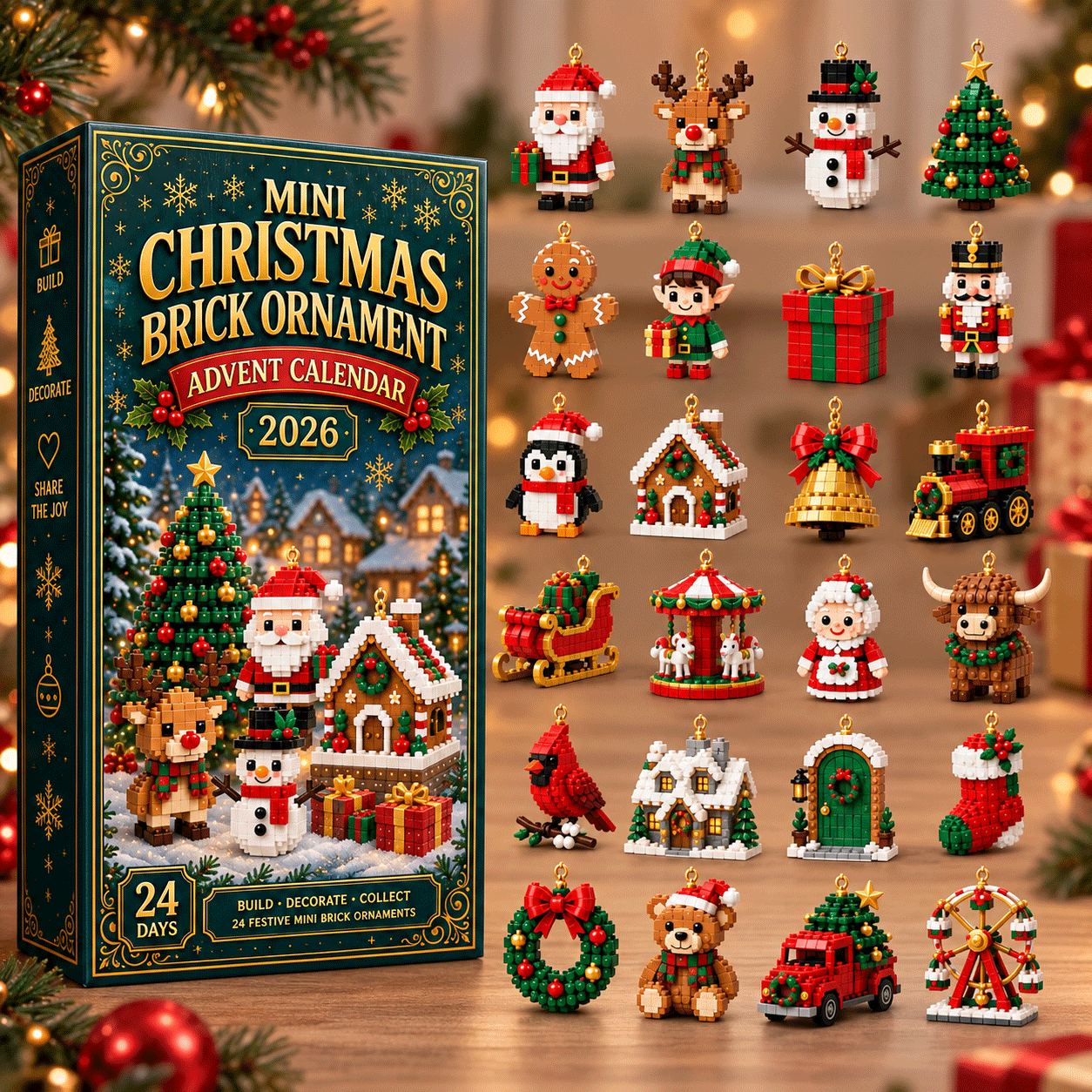 🧱 Last day to save 49% –  ⏳24-Day Mini Christmas Ornament Advent Calendar | 24 unique festive buildable designs with hanging loops—perfect for decorating Christmas trees, wreaths, and holiday displays（upsell）